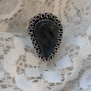 Teardrop Silver Ring with Dark Stone